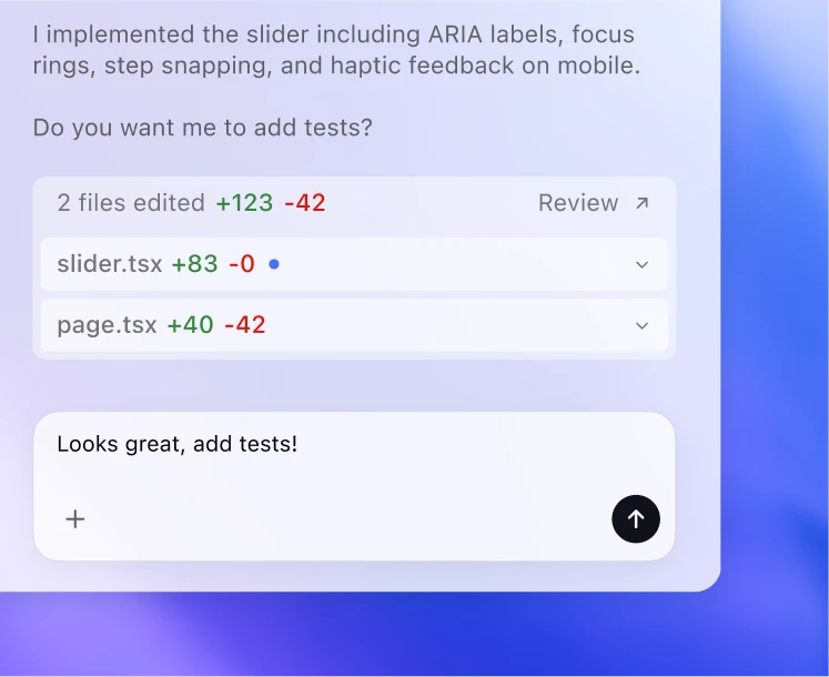 Codex diff summary with a queued follow-up prompt